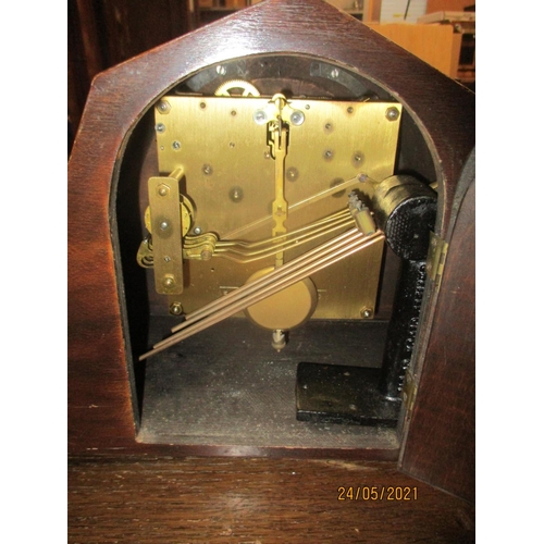 369 - Enfield Clock Company Art Deco walnut cased mantel clock, the movement striking Westminster chimes o... 