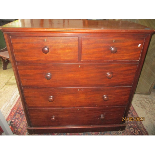 370 - A Victorian mahogany flat fronted chest of two short and three long drawers on plinth base and bun f... 