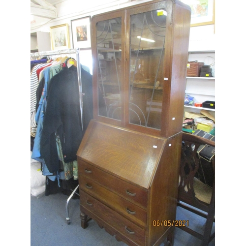 374 - A 1930's oak bureau bookcase, 183 h x 74 w x 40 d, together with a vintage lot comprising a white pa... 