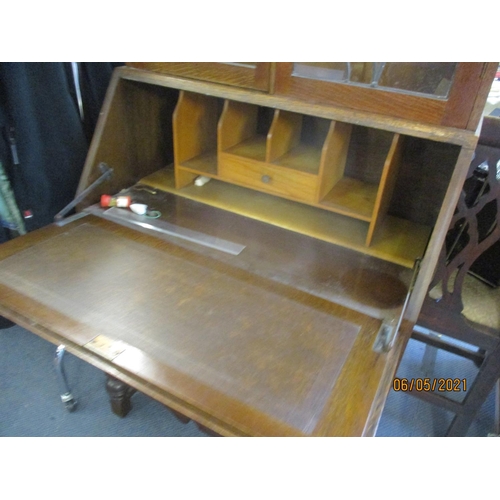 374 - A 1930's oak bureau bookcase, 183 h x 74 w x 40 d, together with a vintage lot comprising a white pa... 