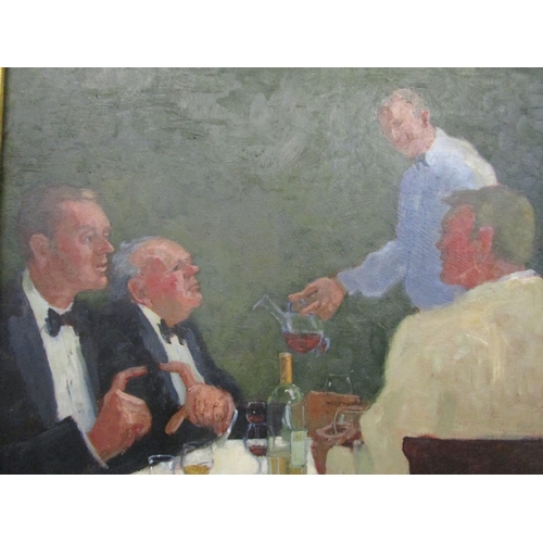 201 - Toby Ward (b.1965) British
'Dinner', depicting gentlemen in a restaurant, signed and dated 05 to low... 