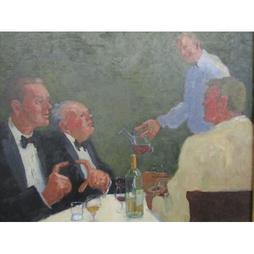 201 - Toby Ward (b.1965) British
'Dinner', depicting gentlemen in a restaurant, signed and dated 05 to low... 