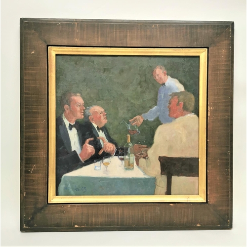 201 - Toby Ward (b.1965) British
'Dinner', depicting gentlemen in a restaurant, signed and dated 05 to low... 