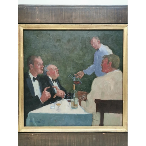 201 - Toby Ward (b.1965) British
'Dinner', depicting gentlemen in a restaurant, signed and dated 05 to low... 