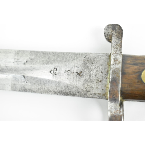 182 - A British late 19th/early 20th century MK1 Enfield bayonet, with metal mounted leather scabbard, the... 