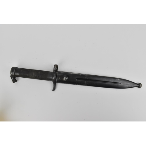 189 - A Swedish 1896 Mauser bayonet with scabbard and leather mount, marked AJAB to both pieces, the scabb... 