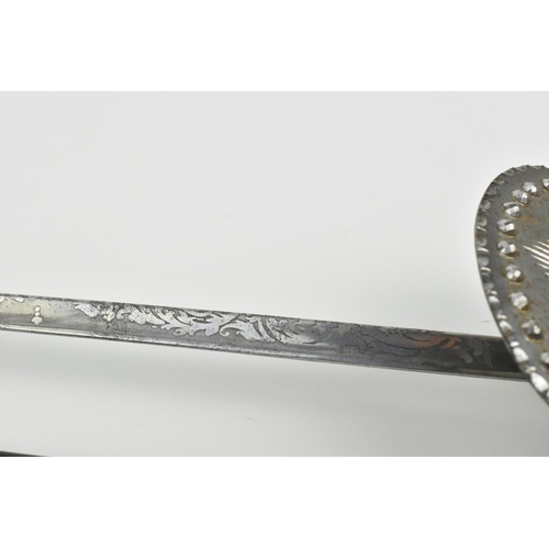 191 - A British court sword by Cooling Lawrence & Sons, possibly Victorian, with etched foliage to the tri... 