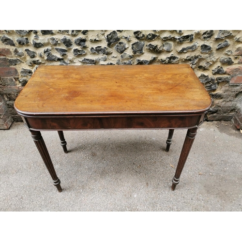 198 - A George III Gillows style fold over table, the D end top opening to reveal a plain mahogany surface... 