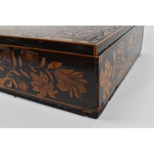 167 - An 18th century Dutch marquetry box, of rectangular shape, the lied and sides extensively decorated ... 