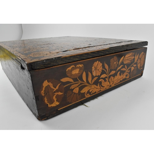 167 - An 18th century Dutch marquetry box, of rectangular shape, the lied and sides extensively decorated ... 