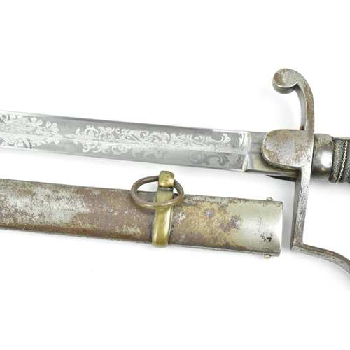 192 - A Victorian army officer sword, with metal scabbard, the blade with foliate etching, the pommel with... 