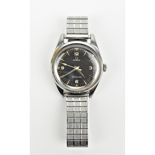 29 - A gents stainless steel Omega Railmaster, circa 1963, Ref 2914-1 SC, with a black dial having baton ...
