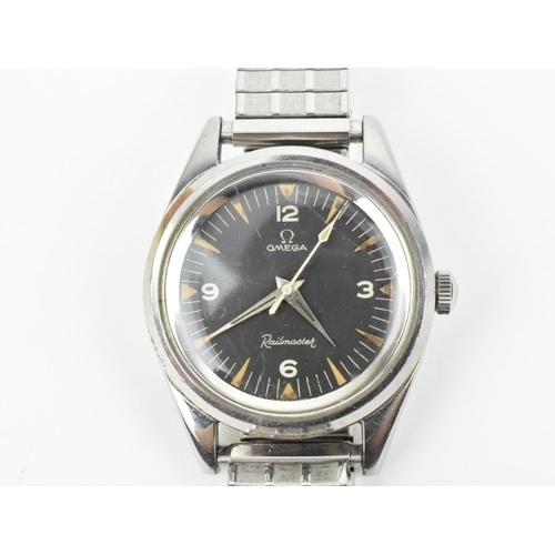 29 - A gents stainless steel Omega Railmaster, circa 1963, Ref 2914-1 SC, with a black dial having baton ... 