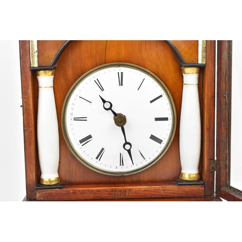 63 - A 19th century German seven day postman's alarm chain driven striking pendulum wall clock.  The case... 