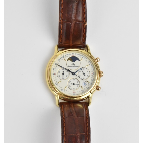 66 - A gents 18ct gold Jaeger-Le Coultre Odysseus chronograph moonphase wristwatch, with white enamel dia... 