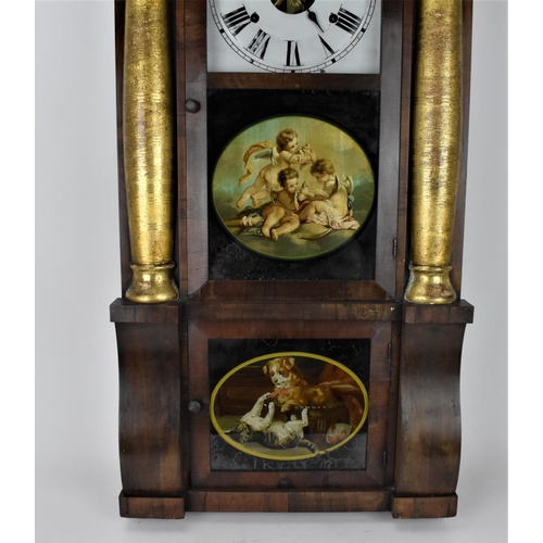 71 - A late 19th century Seth Thomas rosewood cased wall hanging clock. The dial flanked by two gilt pain... 