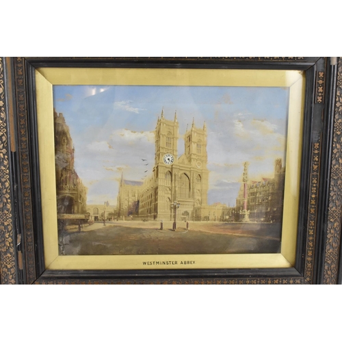 73 - Two wall hanging picture clocks to include one depicting Westminster Abbey, 37cm x 44cm and the othe... 