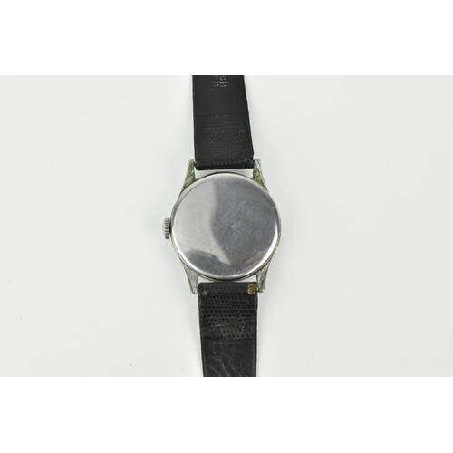 205 - A chrome gent's circa 1950, Longines Wristwatch. Having gilt hands with subsidiary seconds dial and ... 