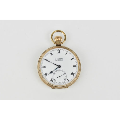 210 - A 9ct gold open face pocket watch having white enamel dial with Roman numerals and subsidiary second... 