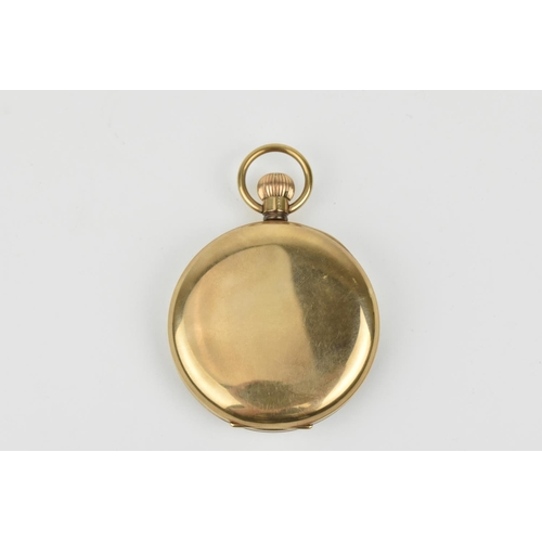 210 - A 9ct gold open face pocket watch having white enamel dial with Roman numerals and subsidiary second... 