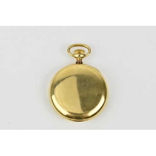 211 - A 18ct gold open faced Walthams U.S.A. Pocket watch with white enamel dial having Arabic numerals an... 