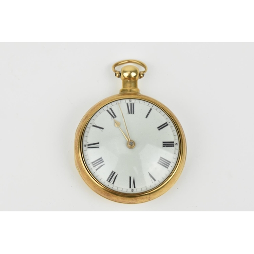 213 - A 18ct gold early Victorian Fusee pair case pocket watch circa 1837. With white enamel dial having b... 