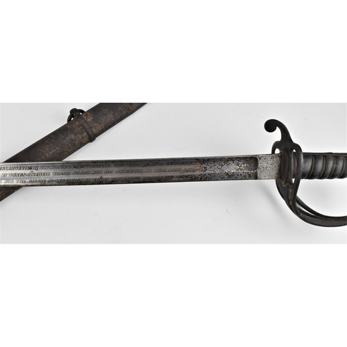 180 - A Victorian Officer's sword, with original metal scabbard, pierced basket and shagreen grip, the bla... 