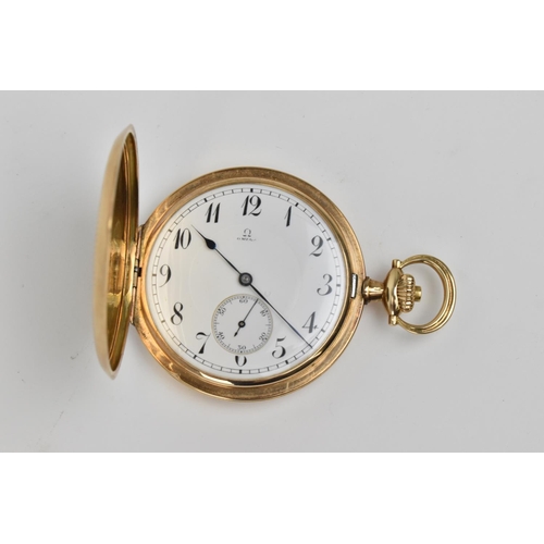 223 - A fine quality early 20th century Omega 14ct gold full hunter pocket watch. Inscribed to cuvette 