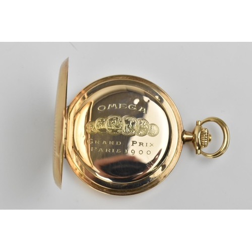 223 - A fine quality early 20th century Omega 14ct gold full hunter pocket watch. Inscribed to cuvette 