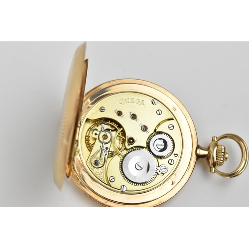 223 - A fine quality early 20th century Omega 14ct gold full hunter pocket watch. Inscribed to cuvette 