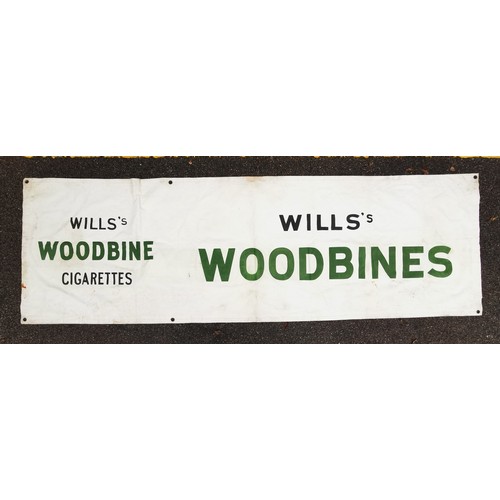 193 - A very large Wills Woodbine Sun Visa tobacco advertising banner on canvas, 287 cm wide x 90 cm high