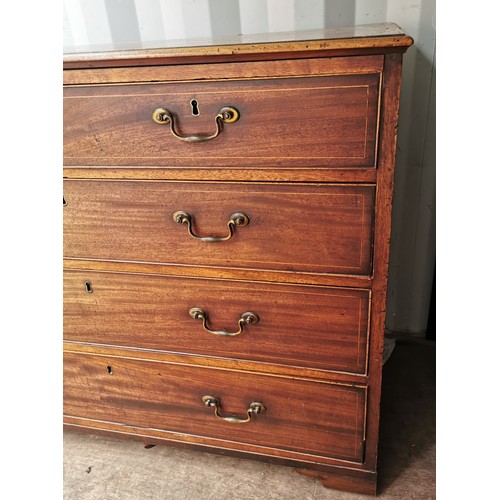 197 - A George III straight fronted mahogany chest of drawers, with two short drawers over three graduated... 