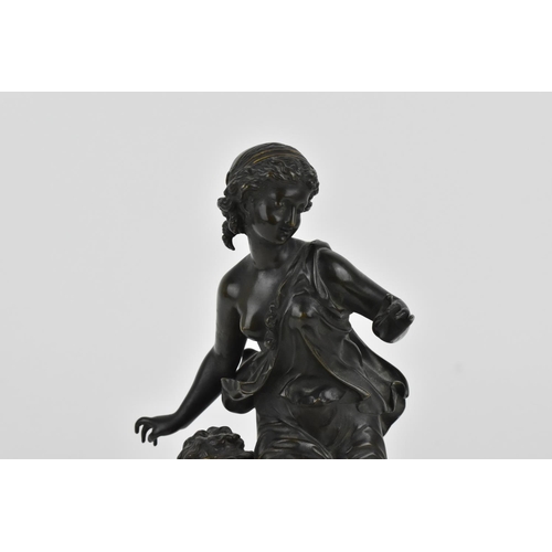 222 - After Etienne-Henri Dumaige (1830-1888) French
bronze figural sculpture of a ménade (bachante) and p... 