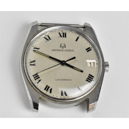 214 - A gents stainless steel Universal Geneve Unisonic wristwatch having a silvered dial with Roman numer... 