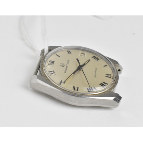 214 - A gents stainless steel Universal Geneve Unisonic wristwatch having a silvered dial with Roman numer... 