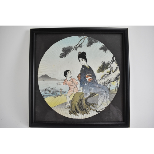 103A - Eleven Japanese 20th century unmounted painted circular fan leaves, each of women in various setting... 