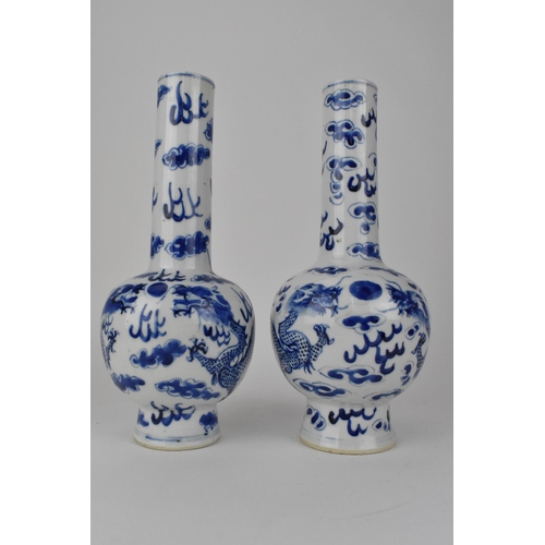 113 - A near pair of Chinese Qing dynasty blue and white bottle vases, late 19th century each, decorated w... 