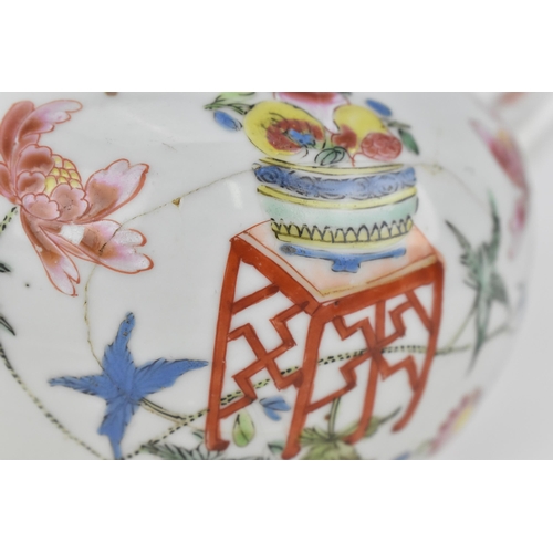 115 - Chinese Qing dynasty, 18th century porcelain comprising of a bulbous teapot decorated in polychrome ... 