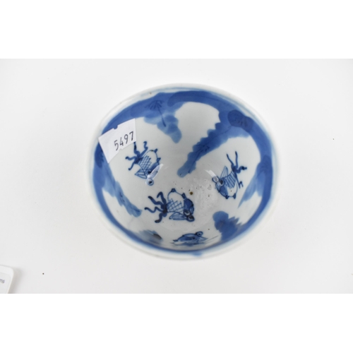 118 - Six Chinese Qing dynasty blue and white tea bowls, 19th/20th century, four decorated with flowers, o... 