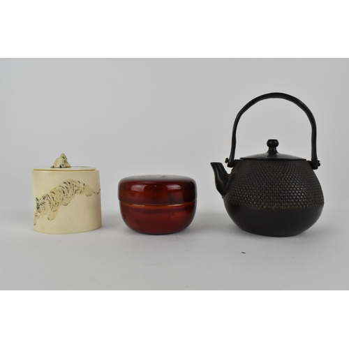 125 - Japanese Meiji period and later collectables to include an ivory lidded pot, carved and painted with... 