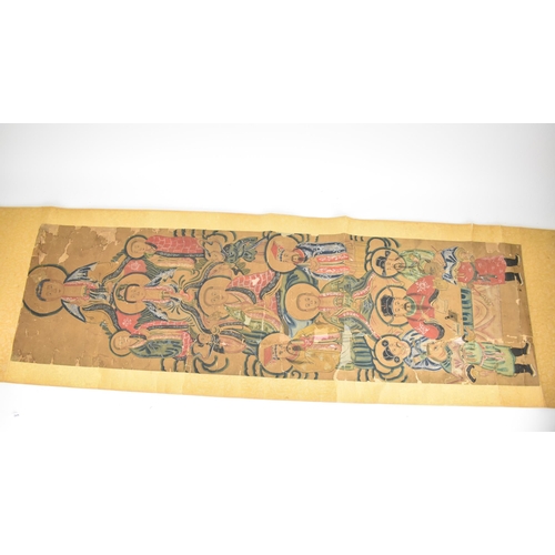 129 - A Chinese Qing Dynasty ancestral portraits, 18th/19th century, mounted as a scroll of men and women,... 