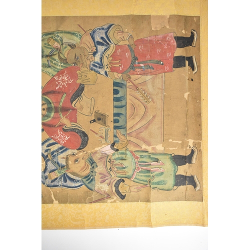 129 - A Chinese Qing Dynasty ancestral portraits, 18th/19th century, mounted as a scroll of men and women,... 