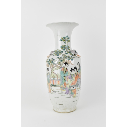 145 - A Chinese late Qing Dynasty Bangchuiping vase, 19th century, with twin lion mask ring handles, decor... 