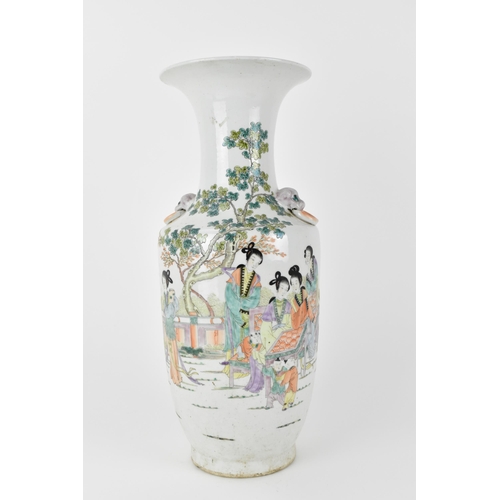 145 - A Chinese late Qing Dynasty Bangchuiping vase, 19th century, with twin lion mask ring handles, decor... 