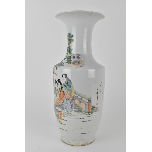 145 - A Chinese late Qing Dynasty Bangchuiping vase, 19th century, with twin lion mask ring handles, decor... 