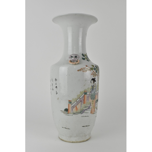 145 - A Chinese late Qing Dynasty Bangchuiping vase, 19th century, with twin lion mask ring handles, decor... 