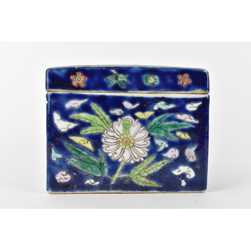 146 - A Chinese late Qing Dynasty porcelain brush box, 19th century, with a domed cover and straight sides... 