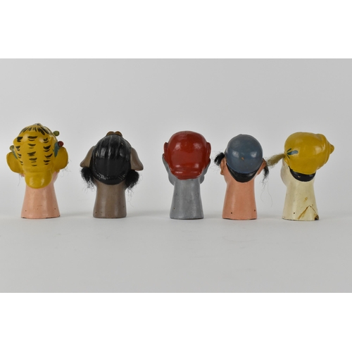 149 - Five Chinese 20th century ceramic finger puppets fashioned as Noh masks with painted features, masks... 