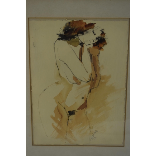 195 - Kathy McNally - a mixed media nude portrait of a female, signed K McNally and dated '84, 38cm x 28cm... 