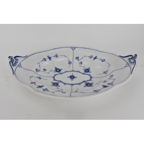 199 - A Royal Copenhagen porcelain hand painted oval serving dish in the white glaze and blue lace pattern... 